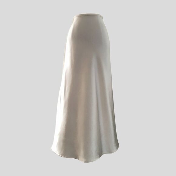 Cider Ivory Satin Neutral Classic Chic Flared A Line Midi Skirt - L - Picture 1 of 7